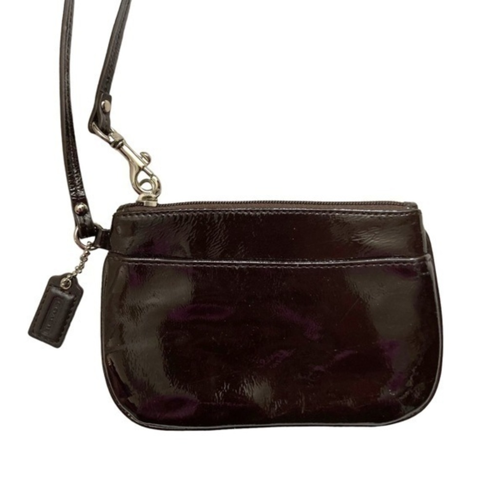 Coach brown patent leather wristlet bag